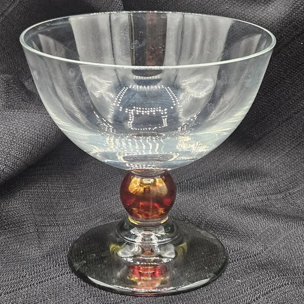 Cerve Italy Ruby Amber Red Ball Stem Coupe Champagne Dessert Glasses Vintage